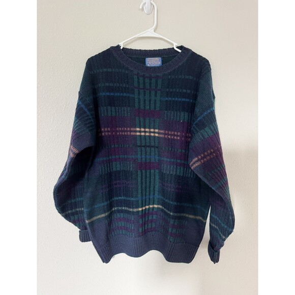 Vintage Pendleton Eclectic Grandpa Plaid Wool Sweater 60s 70s Retro Top Mens M - Picture 1 of 5